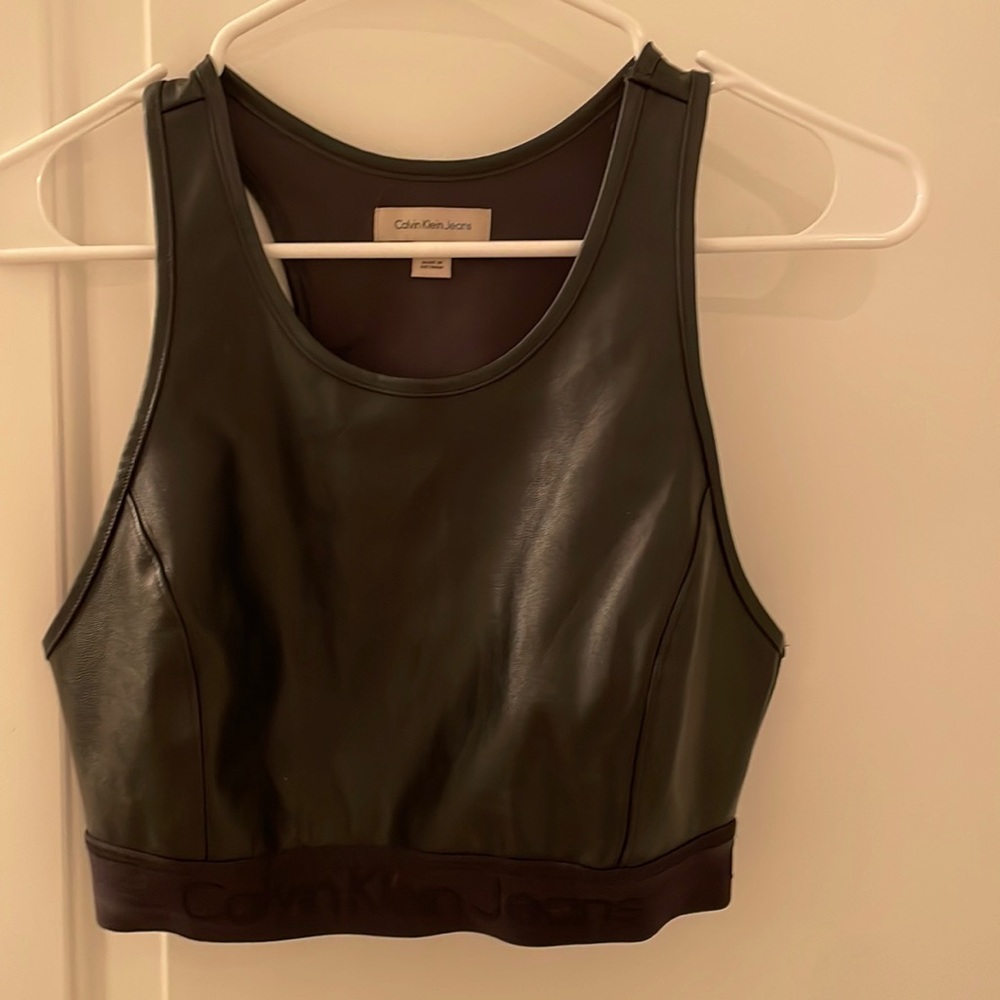 Calvin Klein black pleather crop top. Size s worn once